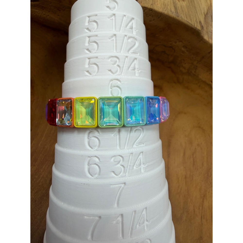 Rainbow Stretch Bracelet Emerald Cut Multicolor Enamel Statement Jewelry NWOT - Picture 5 of 5